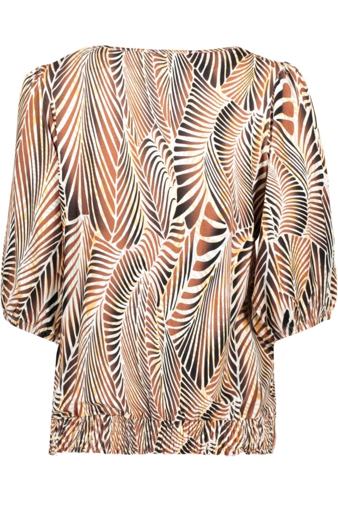 ELLA T SHIRT MET DRIEKWART MOUWEN EN PRINT 52137 60 Pr.02 Camel/Sand